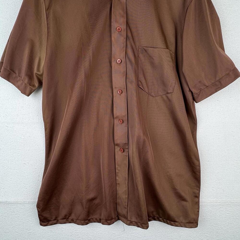 70’s Vintage‎ Bradford Mens Medium Brown Nylon Dagger Collar Shirt - Picture 5 of 9